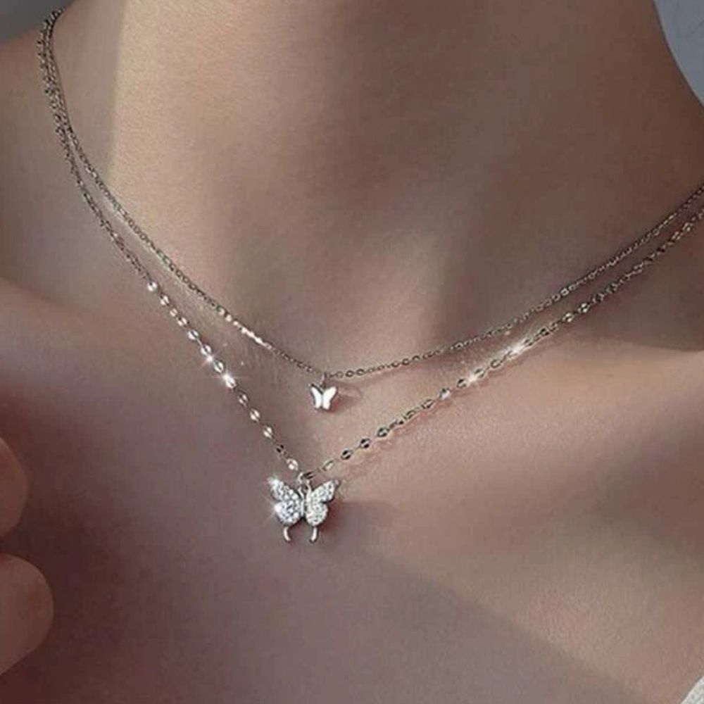 2/$10 NEW! Rhinestone Butterfly Multilayer Necklace Dainty Cute Layered Boho